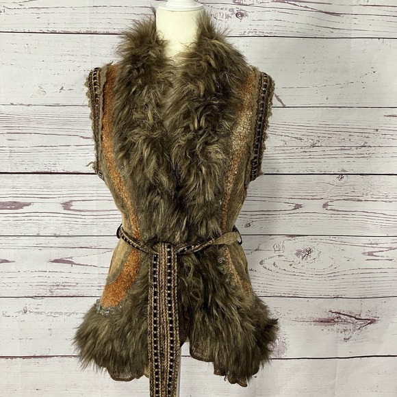 Boston Proper Jackets & Blazers - Boston Proper Faux Fur Vest Womens Size Small Boho Belted Western Festival
